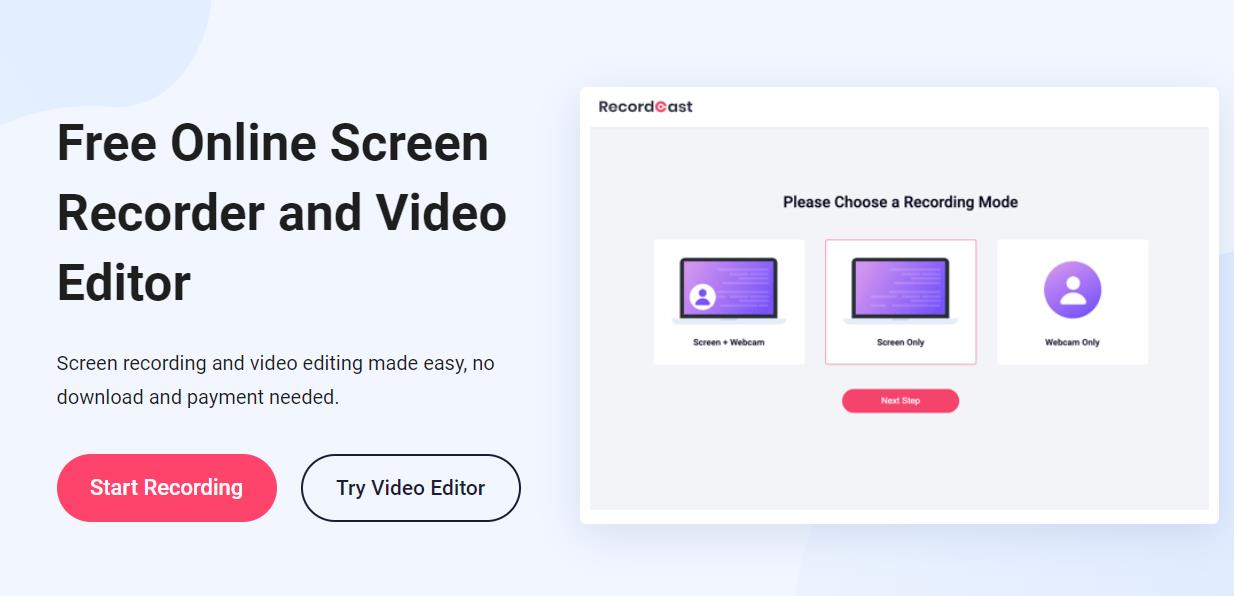 RecordCast Record Computer Screen and cam Simultaneously for Free